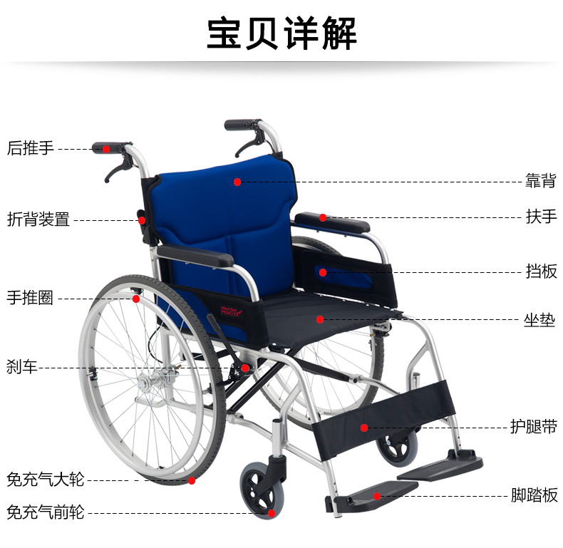 Miki 三貴 輪椅車 LS-2型 折疊輕便 家用老人殘疾人手推代步車